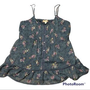 Green/purple spaghetti straps floral blouse XL Decree